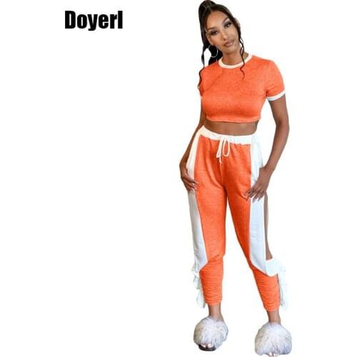 Two Piece Tracksuit Set Women Tshirts Crop Top Side Slit Sweat Pants Set for Women Streetwear Sportwear Casual 2 Piece Outfits