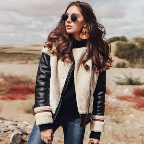 Winter womens jacket faux fur coat patchwork fur thicken warm PU leather Motorcycle jacket female fashion slim outerwear L1658