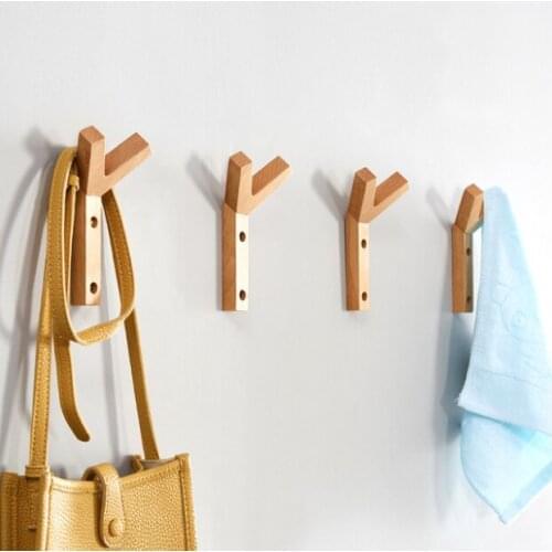 4Pcs Japan Style Beech Wood Wall Hanging Coat Hook Into The Door Clothes Storage Rack Fitting Rook