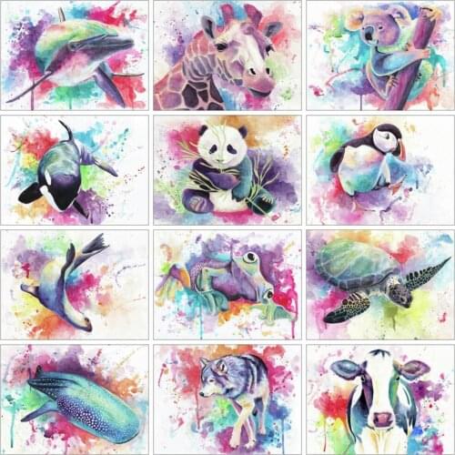Huacan Diamond Art Painting Animals Color Embroidery Cross Stitch Panda Cow Sea Turtle Mosaic Giraffe Koala Home Decor