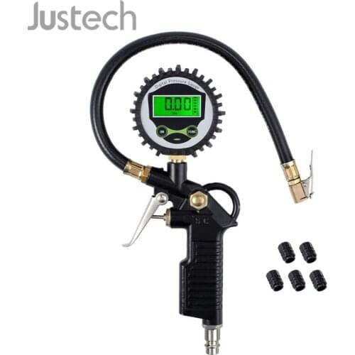 Justech New Digital Tire Pressure Gauge Tire Inflator Gauge 0-200 PSI Tire Inflator Gauge 200 PSI with 5 Black Valve Caps