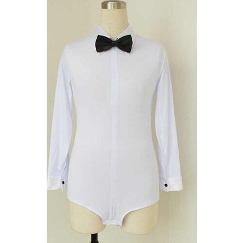 Hot Dance Mens Latin Top Boys Dance Leotard Costumes Modern Latin Ballroom Dance Wear with Zipper for 100-185cm White,Black
