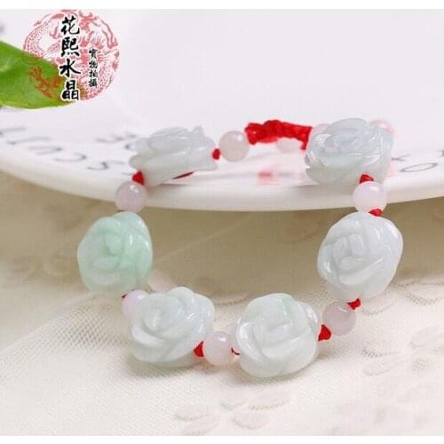 Customized Natural Emerald Rose Beads Bracelet Adjustable Bangle Charm Jewellery Fashion Accessories Hand-Carved Woman Amulet