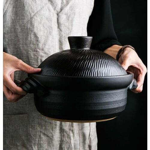 European ceramic household casserole soup rice hot cooking pot high temperature black porridge stewpan bellied stew pan