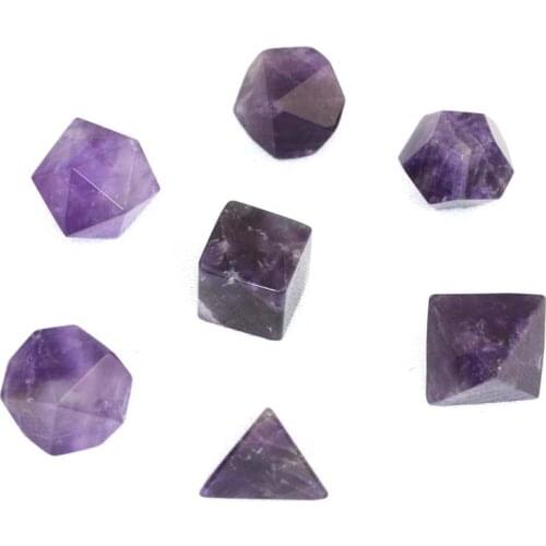 KFT Handmade 7 Pcs/Set 15mm-20mm Natural Amethysts Crystal Quartz Stone Polyhedral Dice For Digital Game Anepigraphic Dice