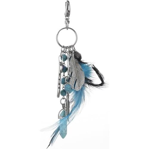 Classic Bohemia Keychain Dreamcatcher Feathers Pendant Key Ring Natural Stone Alloy Feather and Tai Chi Disc Charm key holder