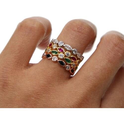 Colorful Stone Hot Style Blue Black Red Green Stones CZ Zircon Engagement cz Eternity Women Band Stacking rings for Wedding