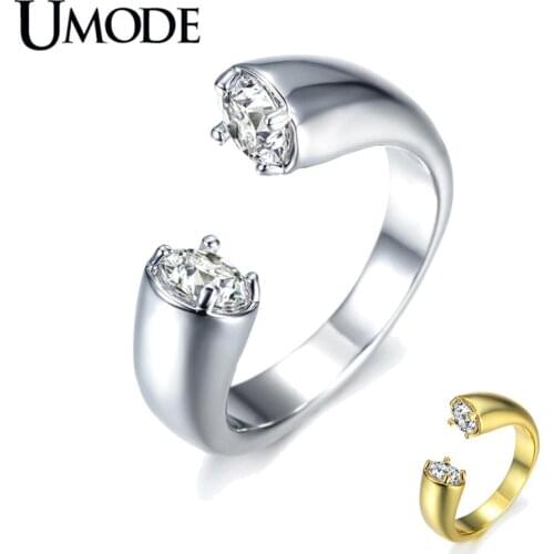 UMODE Fashion White Gold Zircon Crystal Open Rings for Women Ajustable Wedding Engagement Jewelry Anillos Mujer AUR0220B