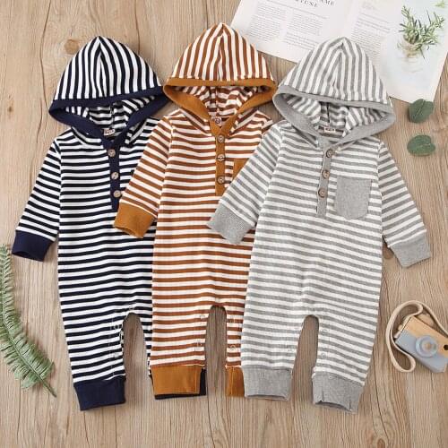 Newborn Infant Baby Boys Girls Clothes Long Sleeve Stripe Hooded Romper Jumpsuit 6 12 18 24 Months pijama bebe invierno