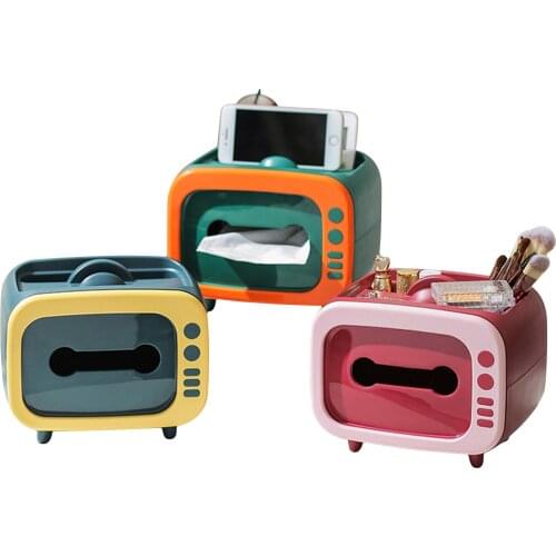 Tissue Box Retro Tv With Magnetic Automatic Switch Mobile Phone Holder Storage Rack Creative Napkin Drawer Vintage Dispenser