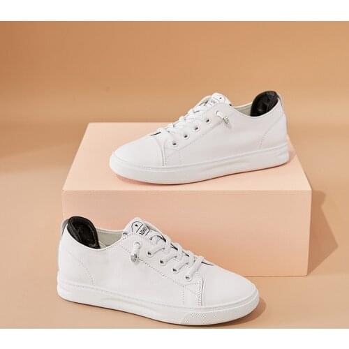 Spring Summer Cowhide Lace-up Genuine Leather Low Platform Sneakers Women 2021 Fashion Casual Female Vulcanized Shoes