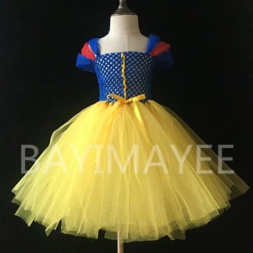 Hot Girls Flower Tutu Dresses Kids Crochet Tulle Dress Ball Gown with Straps and Bow Headband Children Snow White Cosplay Dress