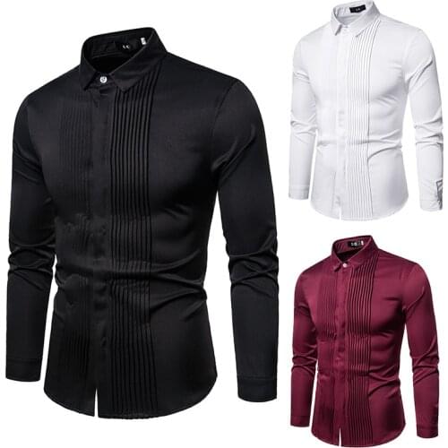 2020 autumn new long sleeve striped dress shirts for men good quality wedding shirts men slim fit