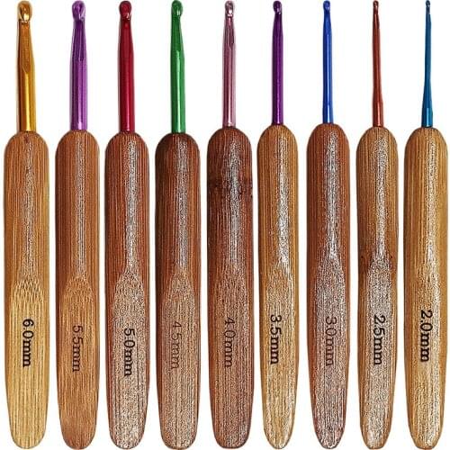 9Pcs Bamboo Crochet Hooks Set Small Lace Crochet Needles 2.0-6.0mm Knitting Needles Handle Weave Yarn Sewing Tools