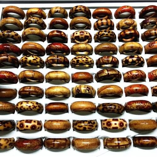 MixMax 25pcs Mix Styles Handmade Craft Mens Womens Fashion Natural Wood Band Party Jewelry Rings Gifts