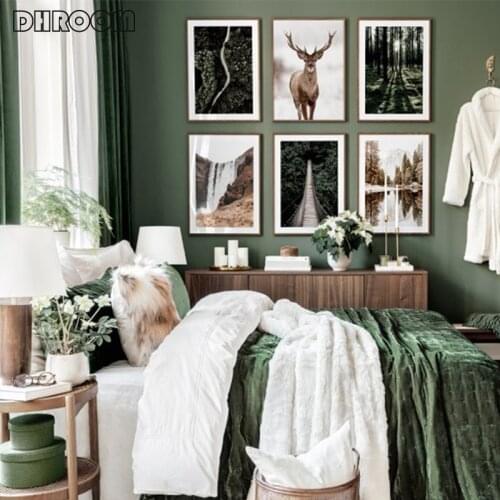 Forest Wall Art Landscape Canvas Poster Nordic Elk Print Natural Scenery Painting Scandinavian Decoration Picture Home Decor