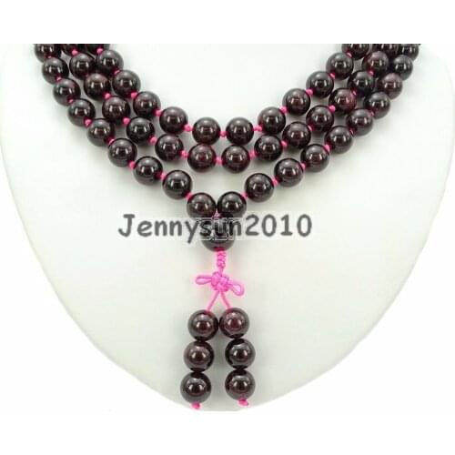 Natural Garnet 10mm Gems Stone Buddhist 108 Beads Prayer Mala Knot Necklace Multi-Purpose 5Strands/Pack