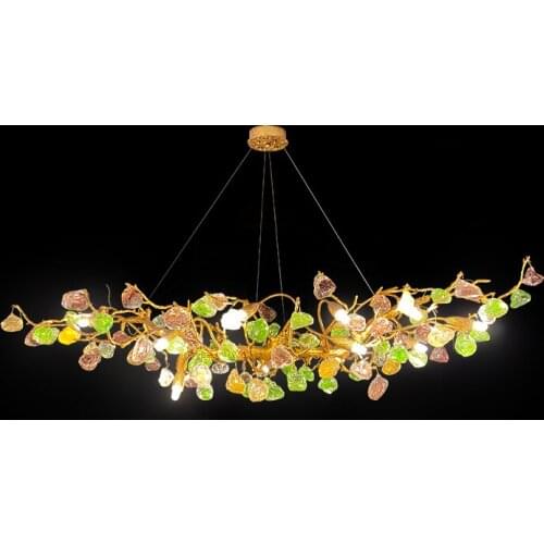 2020 new light luxury art creative colored glass stone all copper branch dining room chandelier French post modern lamps