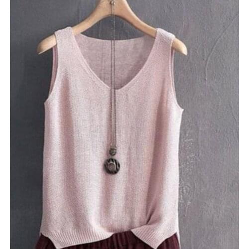 New 2021 Women Solid Color V Neck Sleeveless Loose Fit Bottoming Shirt Top Knitted Vest