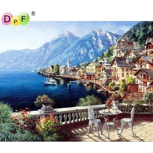 New 3D DIY diamond painting cross stitch seaside mountain town Diamond Mosaic crafts rhinestone diamond embroidery home decor