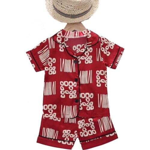 Childrens Pajamas Set Silk Satin Kids Baby Boys Girls Sleepwears Outfits Set Short Sleeve Blouse Tops+Shorts Sleepwear
