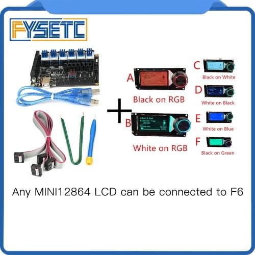 FYSETC F6 V1.3 Board + 6pcs Special TMC2130 V1.2 For SPI Flying Wire + MINI12864 LCD Display Screen mini 12864 Smart Display