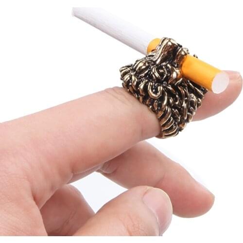 Lion Head Bronze/Silver Alloy Ring Finger Hand Rack Cigarette Holder for Smoking Smoker Men Gift 18mm, 19mm