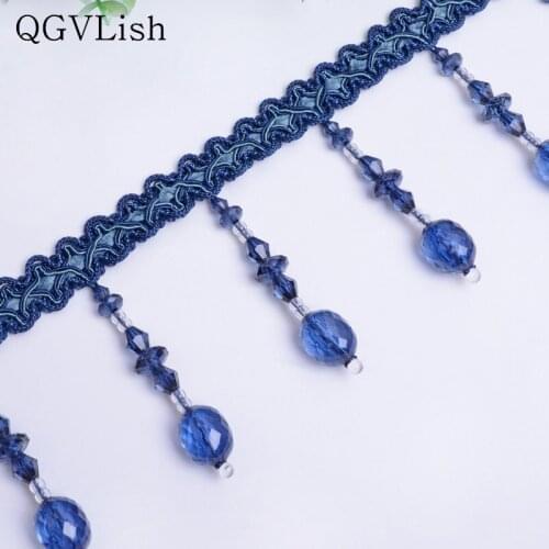 QGVLish 12M Beads Curtain Lace Trims Ribbon DIY Sewing Sofa Stage Lamp Valance Home Decor Lace Tassel Belt Curtain Accessories