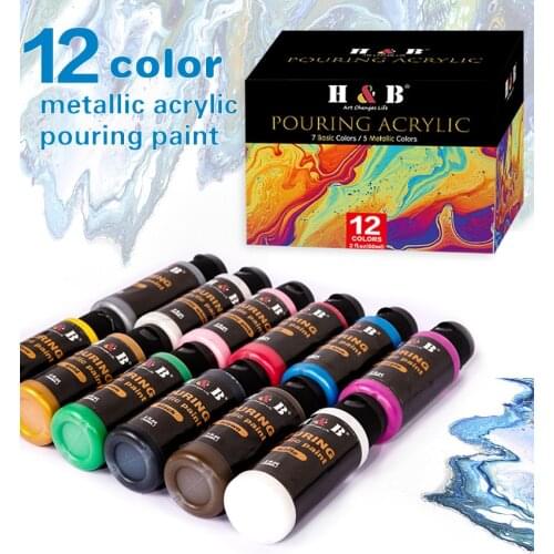 Ready to Pour Metallic Acrylic Pouring Paint Set,12*60ml Fluid DIY Bottles for Surfaces Stretched Canvas,Wood,Air Dry Clay