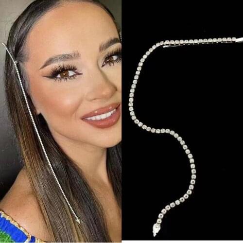 Luxury Rhinestone Heart Pendant Long Tassel Hair Clips Barrettes Hair Jewelry for Women Crystal Hair Chain Hair Pins Accessories