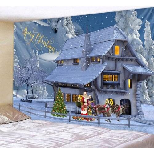 Christmas tapestry Christmas tree fireplace warm family wall hanging Christmas snow scene background home room decoration gifts