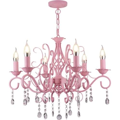 Pendant dressing room pink chandelier Children room bedroom restaurant bedroom pastoral led Candle Chandelier Princess lampalas