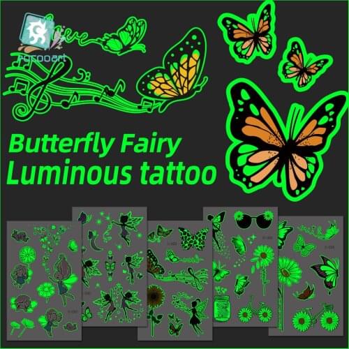Luminous Butterfly Fairy Temporary Tattoos Sticker For Kid Fake Sexy Butterfly FlowerTattoo Waterproof Glow at Night Children