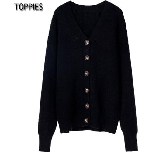 Toppies black cardigan sweater women button knitted jacket coat fashion oversized cardigans