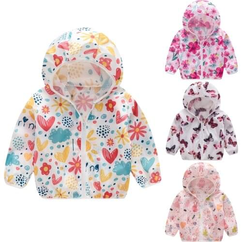 Baby girl Jacket for girls Toddler Kids Summer Sunscreen Jackets Printing Hooded Outerwear Zipper Coats clothes for новорождëных