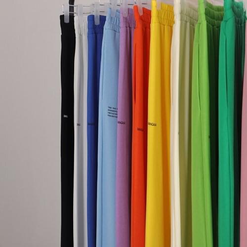 Spring Fashion Solid Color Baggy Sweatpants Men 100% Cotton Elastic Waist Drawstring Joggers Letter Print Couple Casual Pants