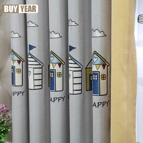 Embroidery Cartoon Nordic Simple Modern Curtain for Childrens Room Boy Bedroom Girl Room Bay Window Shading Customization