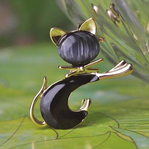 White And Jet Color Cute Cat Trendy Brooches Bouquet Fashion Womens Statement Jewelry Gorgeous Collar Broche strass Gold Broch