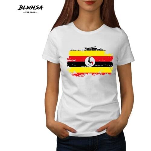 BLWHSA New Uganda Flag Printing T shirt Women Summer 100% Cotton Funny T-shirts Hip Hop Uganda National Flag Female Tees