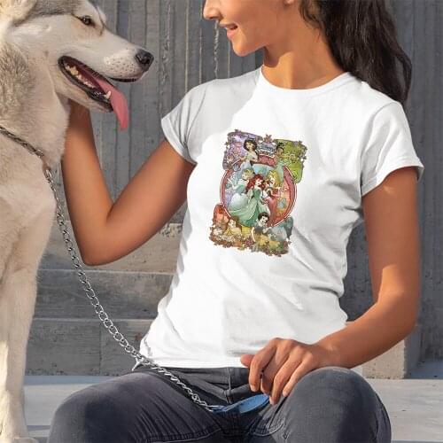 Disney Women T-Shirts Princess Kawaii Cartoon Pattern Outdoor Trend Top Clothes Summer New Color T Shirt Female Dropship Comfort