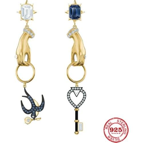 Fashion Charms 925 Sterling Silver Luxury Jewelry Gift For Female Yellow Silver Exquisite Swallows Keys And Hands Earrings