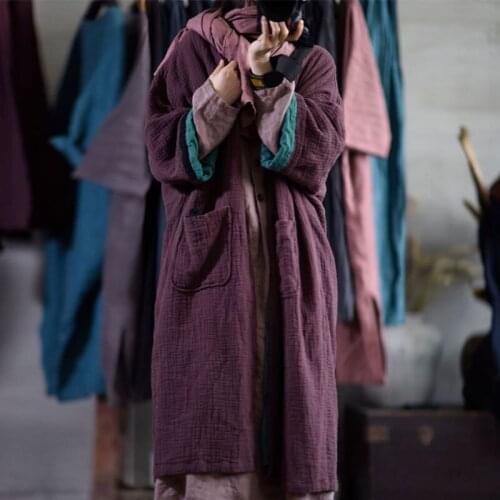 Johnature Autumn Winter 2021 New Cotton Linen Leisure Solid Color Lace Up Cardigan Coats Loose Comfortable All-match Women Coat