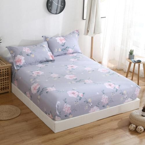 1Pc Double Fitted Sheet Cotton Queen King Size Bed Sheets with Elastic Colchas Printed Pattern Fitted Bed Sheet (No Pillowcase)