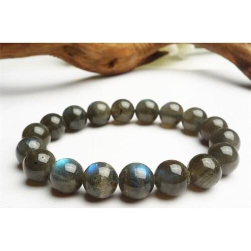 12mm Genuine Natural Labradorite Quartz Crystal Round Beads Stretch Woman Bracelet