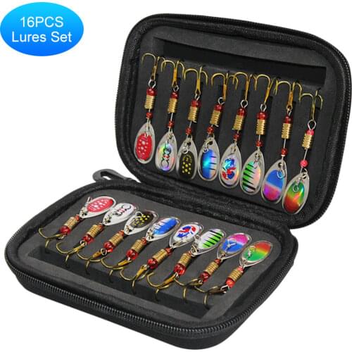 16pcs Fishing Spoons Lures Metal Baits Set for Trout Bass Casting Spinner Fishing Bait with Storage Bag Case Fishing Accessorise