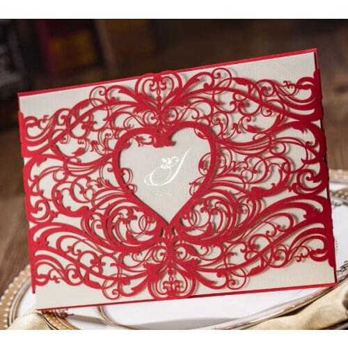 30PCS/LOT CW5017 New Style Wedding Invitation Card Blank Inside Retail Red Color