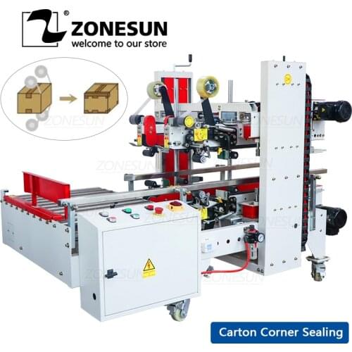 ZONESUN Automatic Carton Corner Sealer Tape Sticker Four Sides Carton Edge Sealing Strapping Packing Machine