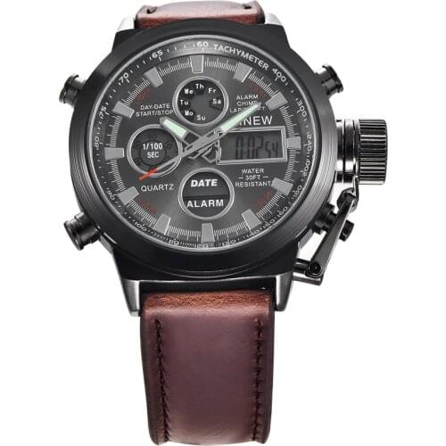 Top Brand Luxury Men Chronograph Digital LED Quartz Outdoor Sports Watches Military Relogio Masculino Clock With Leather Strap