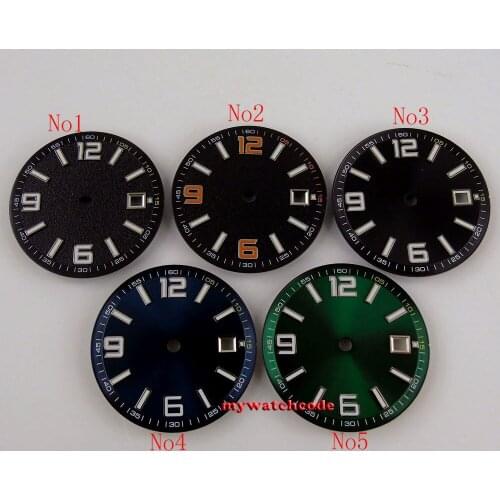 31.5mm bliger sterile black/blue/green watch dial date window fit for ETA 2836 MIYOTA automatic movement mens watch