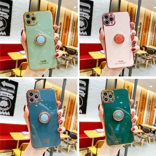 Plating Soft Phone Case For Xiaomi Redmi 9 9A 9C 8A 8 K40 K30 K20 A3 Lite CC9 CC9e Note 10 9 Lite 9 Pro Ring Holder Stand Cover